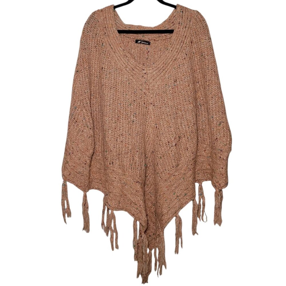 Boho Knit Shawl Wool Blend Fringe Bronze Womens One Size Oversized Cozy Boho
